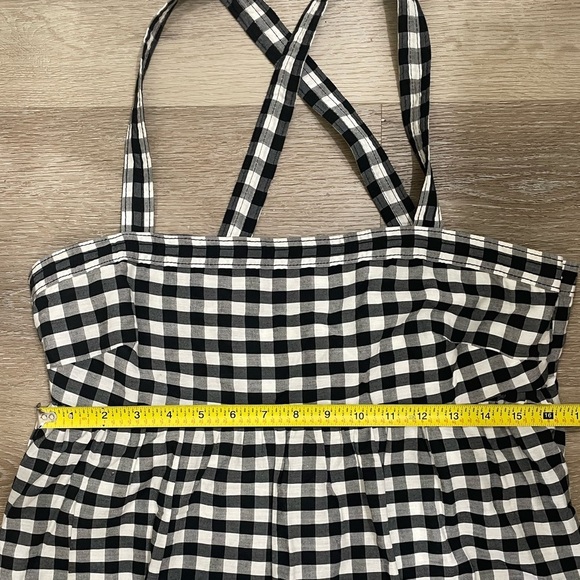 J. Crew Black and White Ruffled Gingham Criss Cross Midi Dress Size 10 - Picture 13 of 17